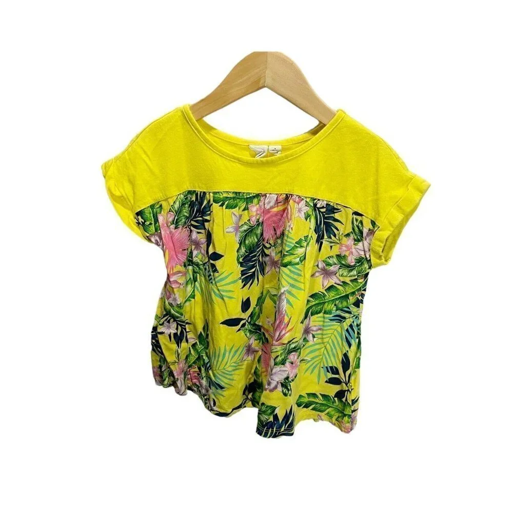 Gap‎ Kids Girls Yellow Pink Floral Short Sleeved Shirt S6 Summer Colorful